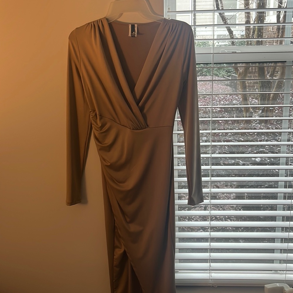 Up Town long sleeve Dress with side split V cut top